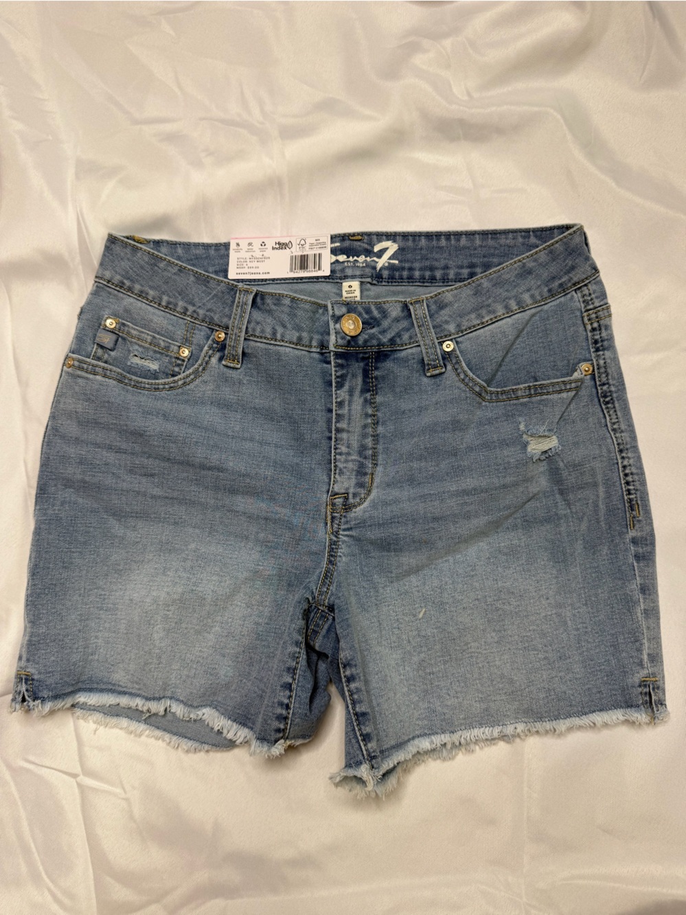 7 For All Mankind Light Blue Cropped Denim Shorts